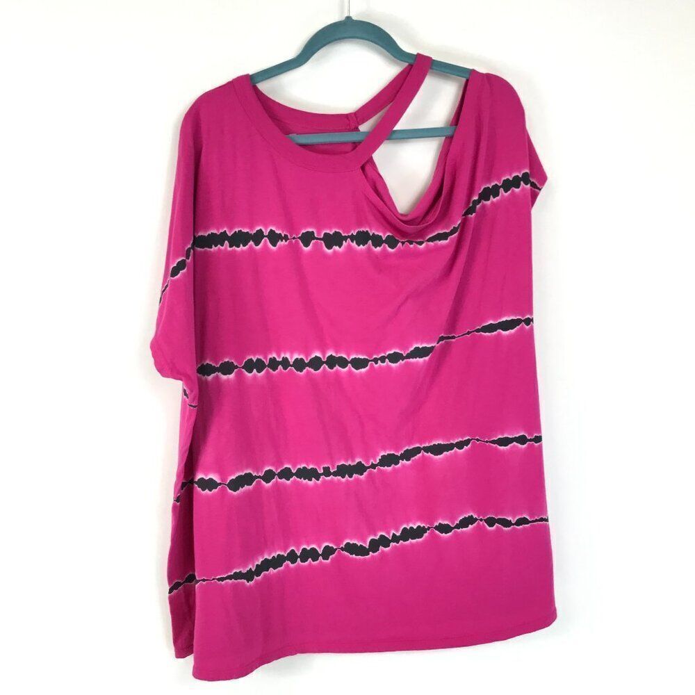 Torrid LoveSick Cold Shoulder Tee Women's Plus 4/4X Tie-Dye Pink 100% Cotton